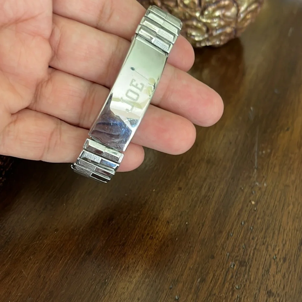 Vintage Silver Men's According Expandable Bracelet Monogram Joe  70s